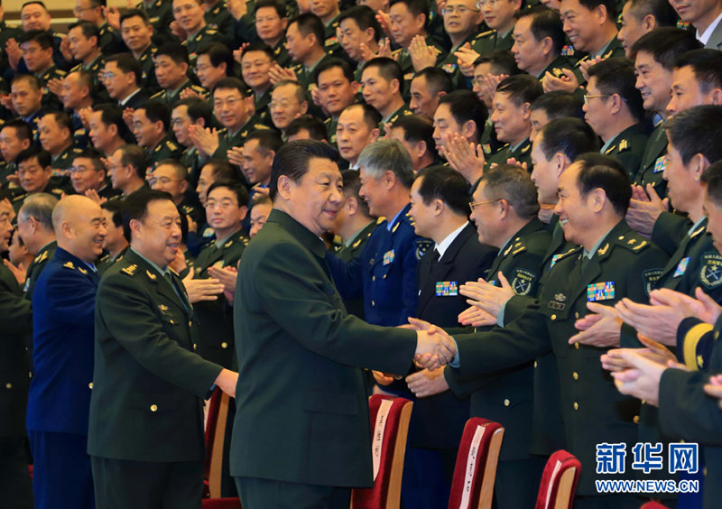 1月29日，中共中央總書記、國家主席、中央軍委主席習近平在北京接見全軍外事工作會議和第十六次武官工作會議代表。 新華社記者李剛攝