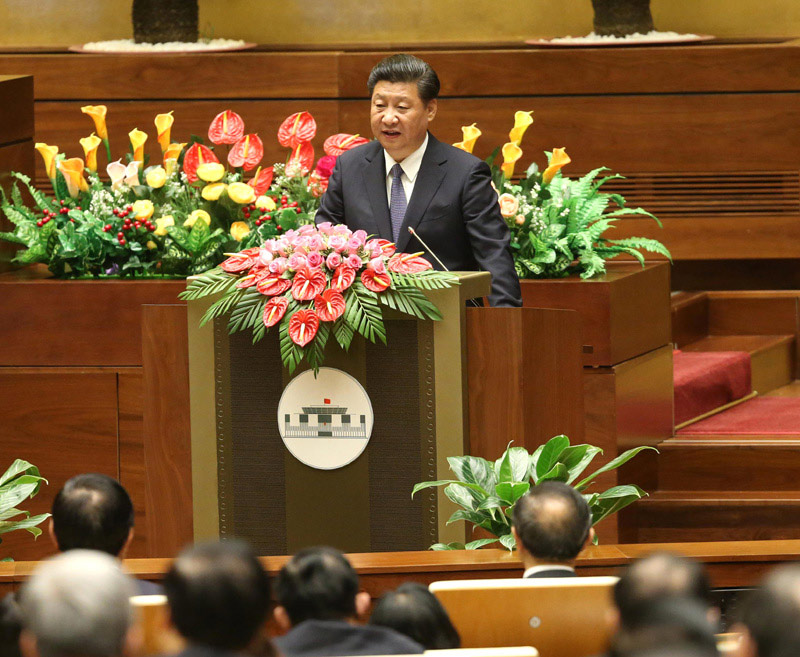 11月6日，中共中央總書記、國家主席習近平在越南國會發表題為《共同譜寫中越友好新篇章》的重要演講。新華社記者 龐興雷 攝