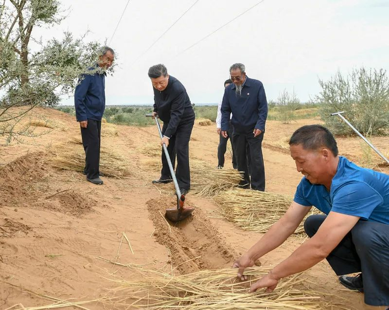 2019年8月21日，習近平來到甘肅省武威市古浪縣八步沙林場，實地察看當地治沙造林、生態保護等情況。新華社記者 謝環馳 攝